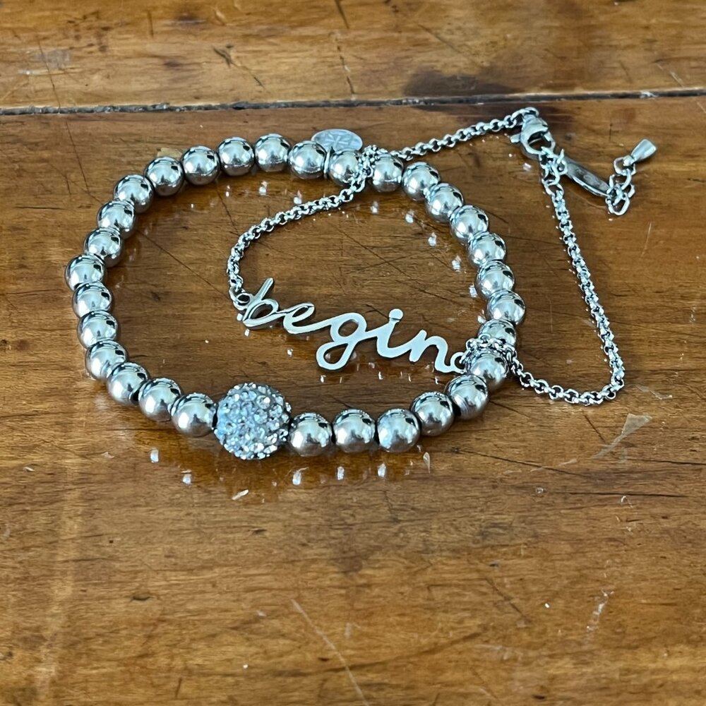 Rustic Cuff Set Of Two Silvertone Begin Bracelet … - image 3